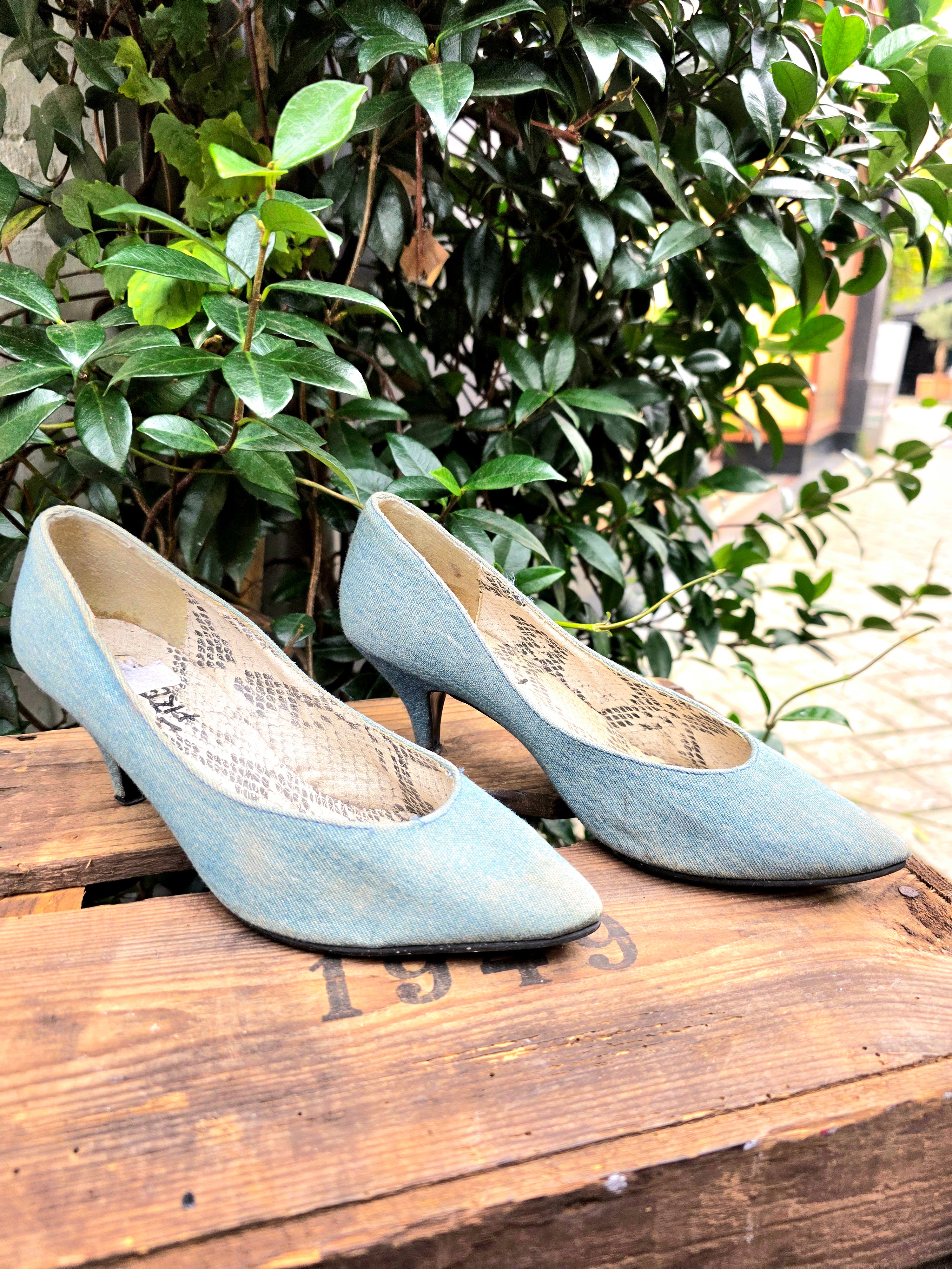 Vintage 80's Frenzy Denim Heel Shoes