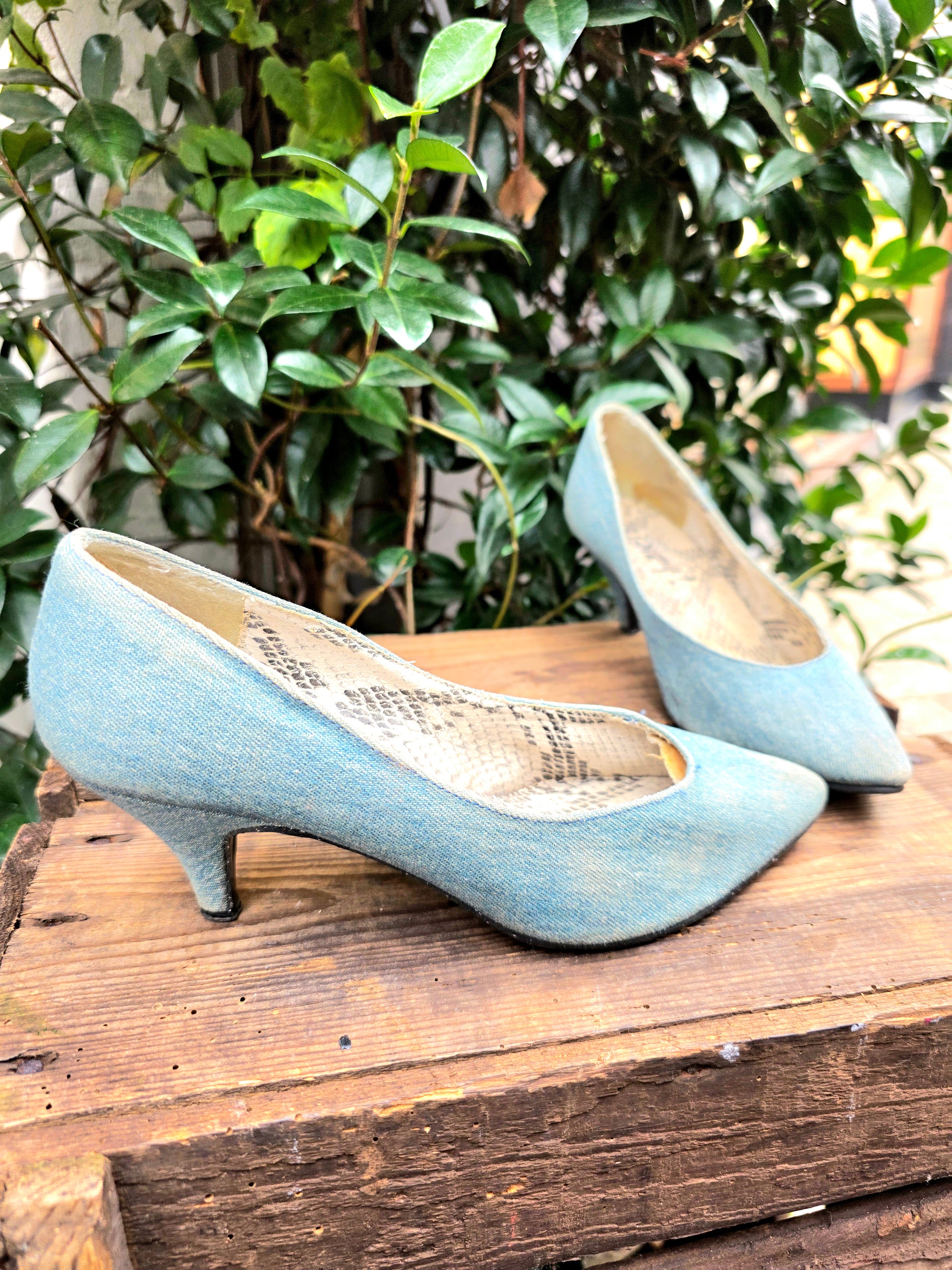 Vintage 80's Frenzy Denim Heel Shoes
