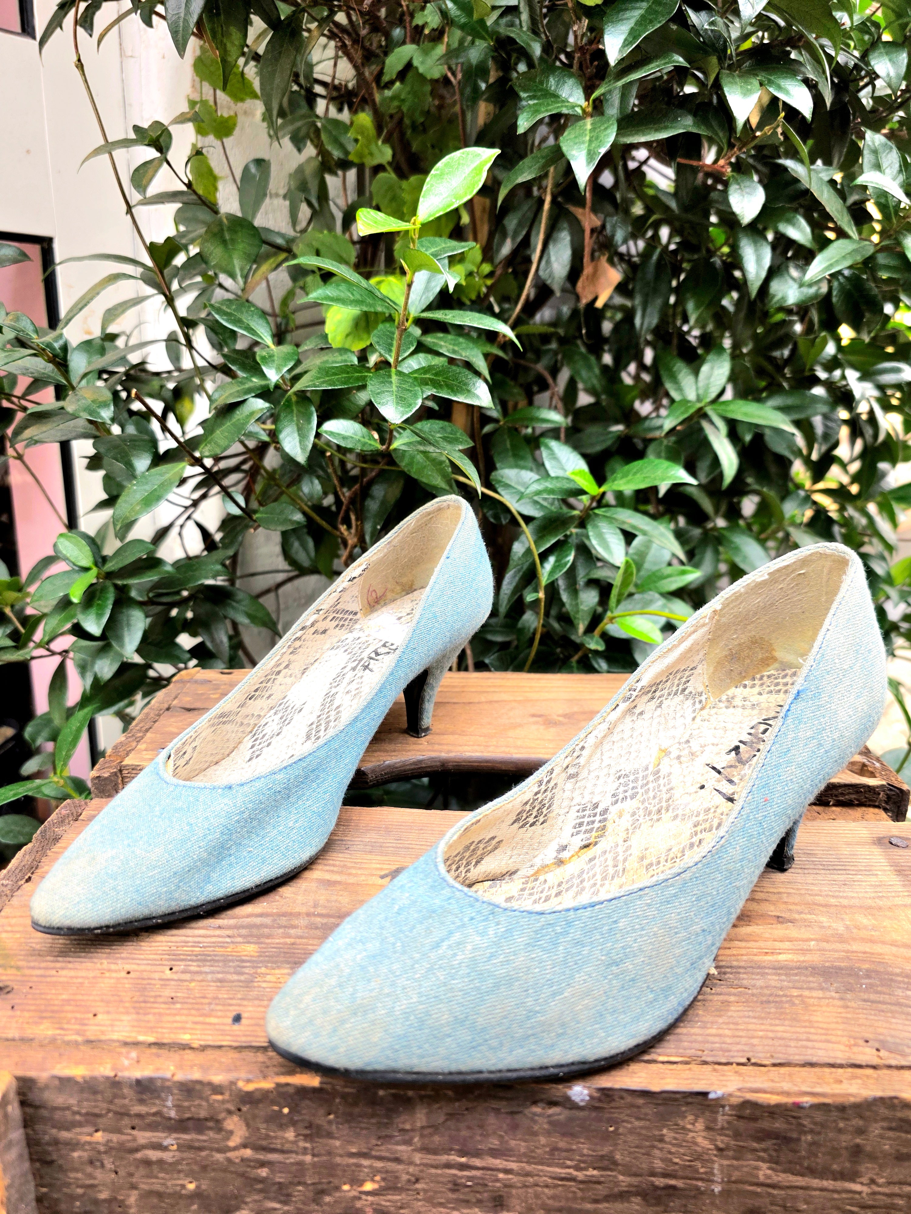 Vintage 80's Frenzy Denim Heel Shoes