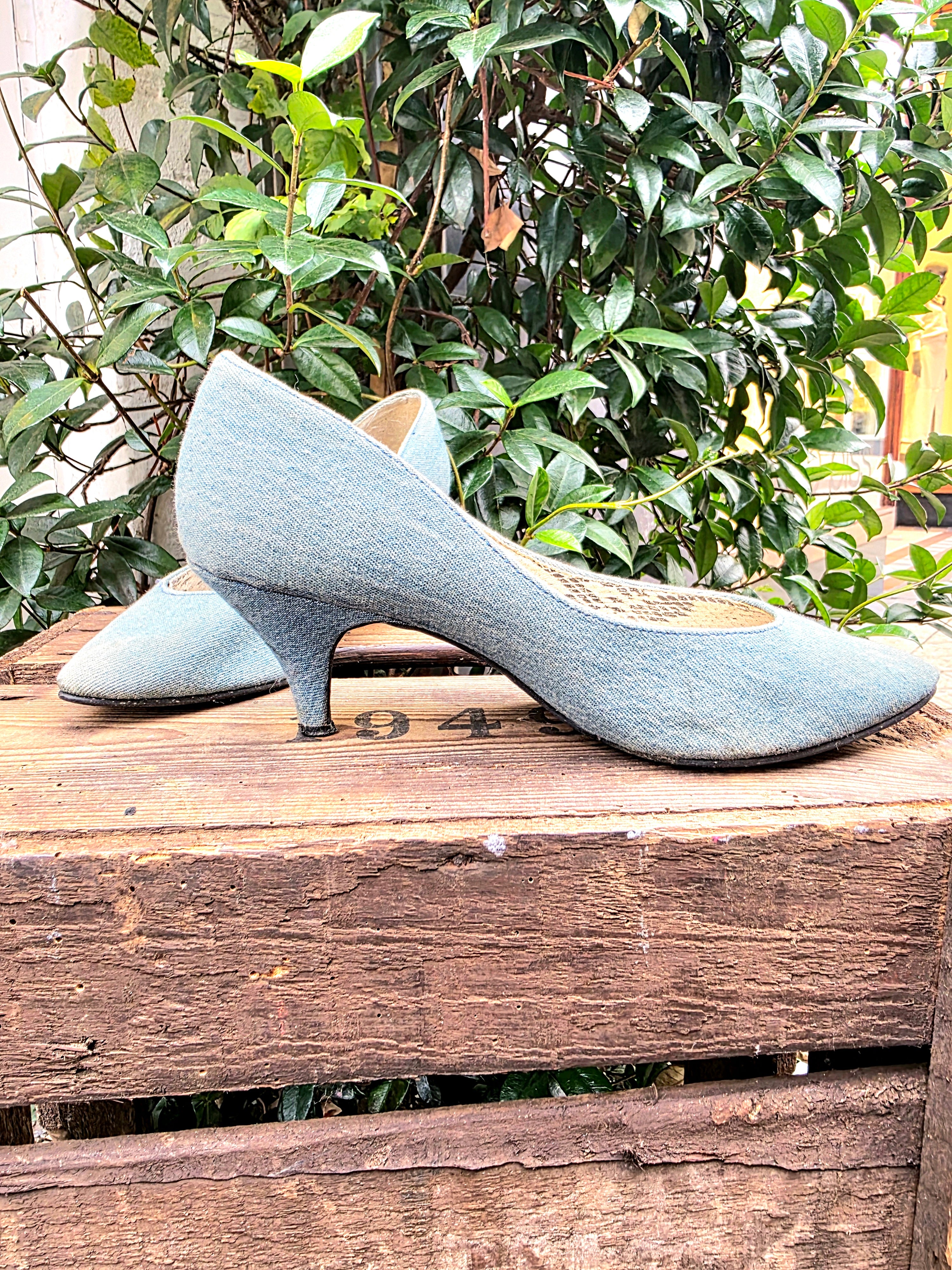 Vintage 80's Frenzy Denim Heel Shoes