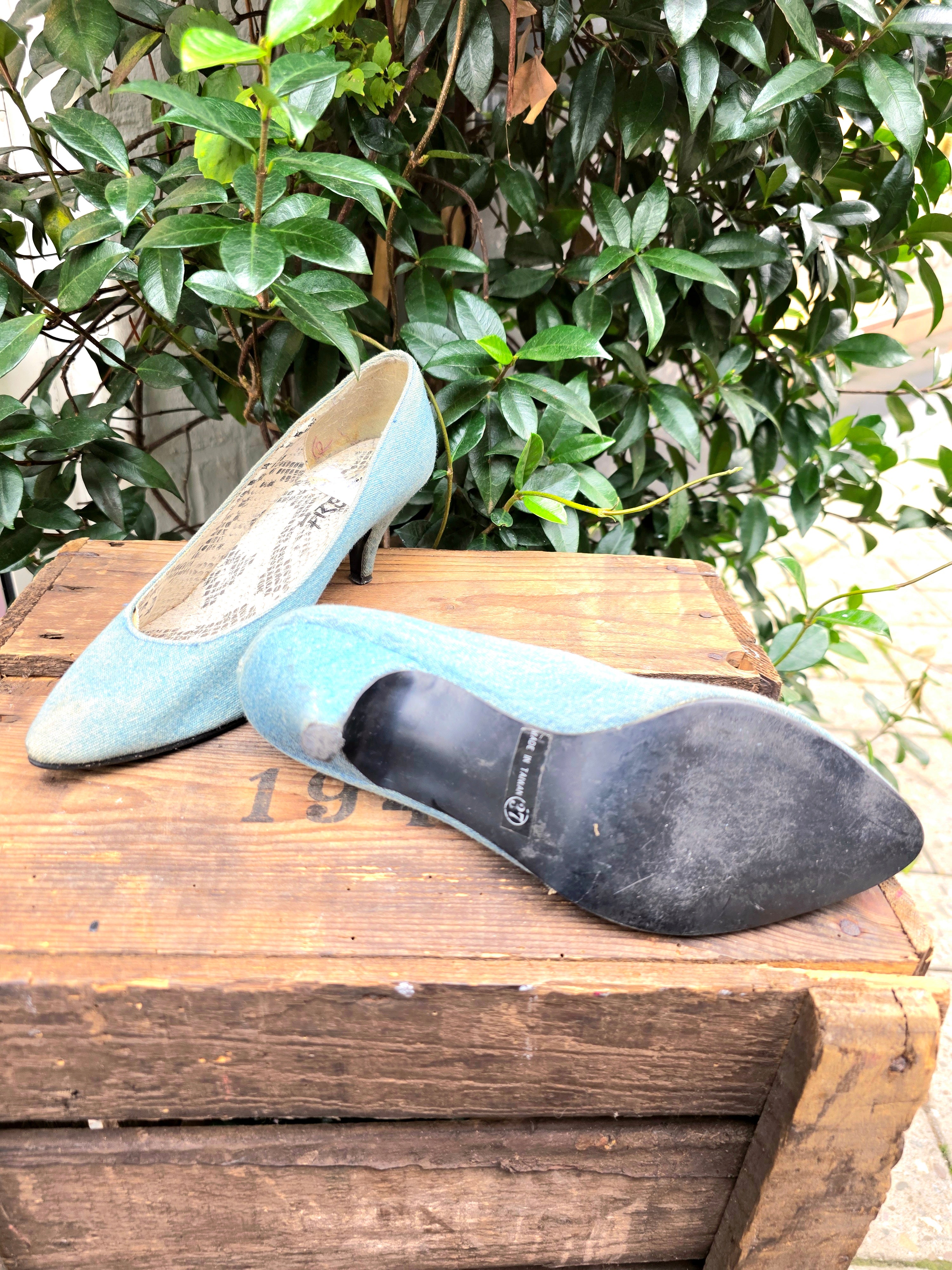 Vintage 80's Frenzy Denim Heel Shoes