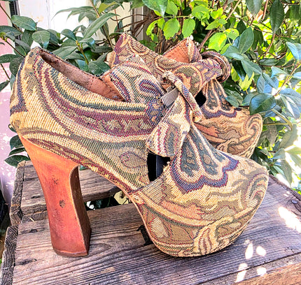 Vintage 90's / Y2K Jeffery Campbell Tapestry Platform Shoes
