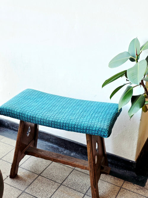 Vintage Arts & Crafts Oak Tabouret Stool – Tapestry Woven Upholstery