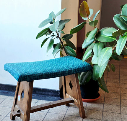 Vintage Arts & Crafts Oak Tabouret Stool – Tapestry Woven Upholstery