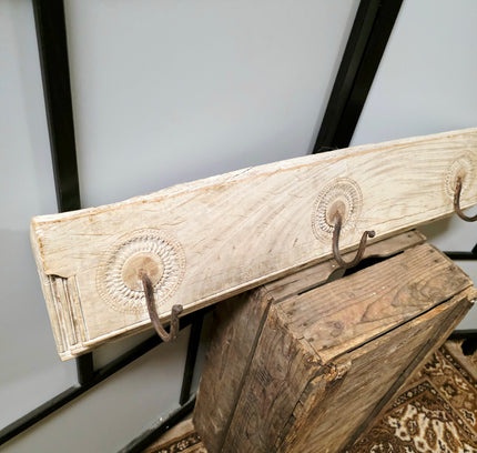 Unique Wooden Wall Coat Rack with wrought iron hooks