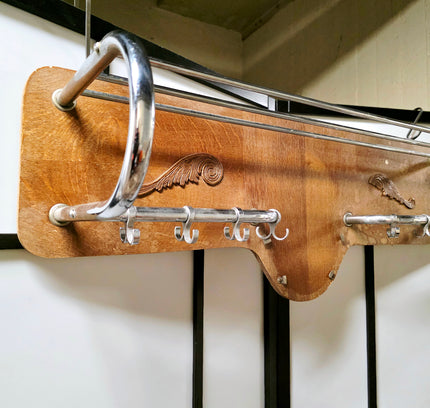 Vintage wall coat rack wood and metal