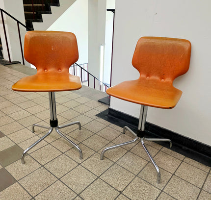 Pair of Mid Century Orange Giroflex Swivel Chairs – 1970s Space Age Retro