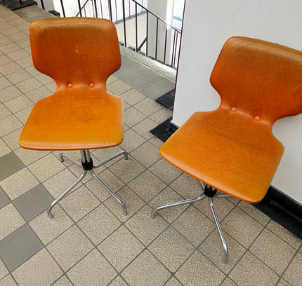 Pair of Mid Century Orange Giroflex Swivel Chairs – 1970s Space Age Retro