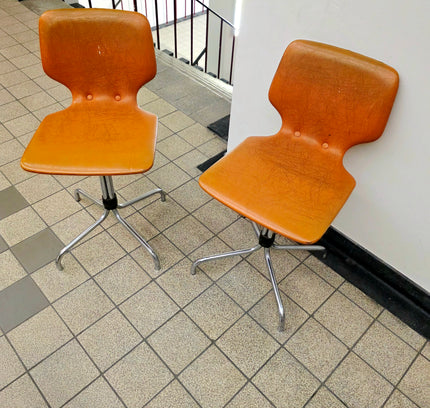 Pair of Mid Century Orange Giroflex Swivel Chairs – 1970s Space Age Retro