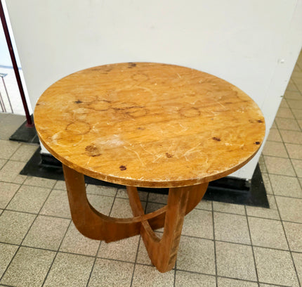Vintage Art Deco Wooden Side Table - Curved "U-Base" Design