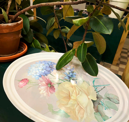 Vintage French Oval Floral Serving Tray – Pastel Rose Bouquet