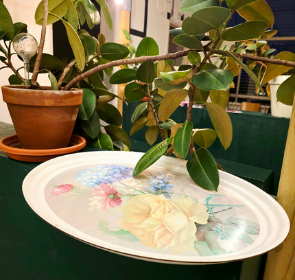 Vintage French Oval Floral Serving Tray – Pastel Rose Bouquet