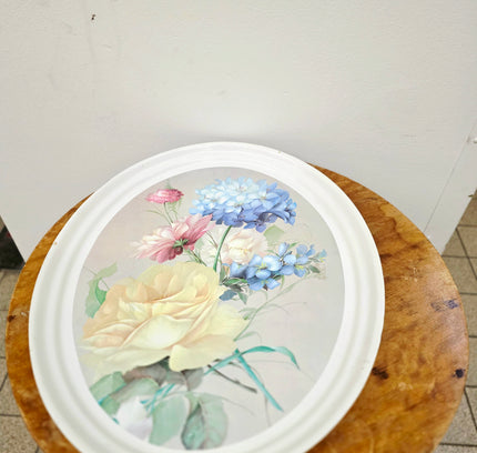 Vintage French Oval Floral Serving Tray – Pastel Rose Bouquet