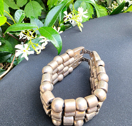 JOSH Vintage Wide Silver-Plated Beaded Link Cuff Bracelet
