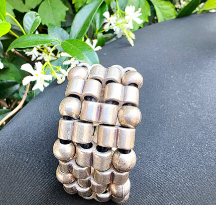 JOSH Vintage Wide Silver-Plated Beaded Link Cuff Bracelet
