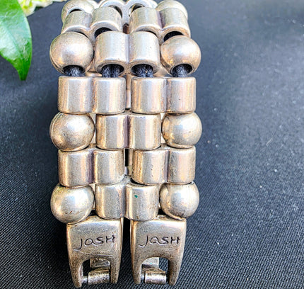 JOSH Vintage Wide Silver-Plated Beaded Link Cuff Bracelet