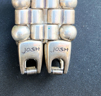 JOSH Vintage Wide Silver-Plated Beaded Link Cuff Bracelet