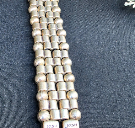 JOSH Vintage Wide Silver-Plated Beaded Link Cuff Bracelet