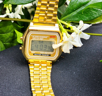 Retro Gold Digital Watch – Classic Vintage Stainless Steel Chronograph Wristwatch