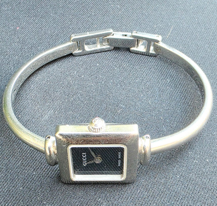 Vintage Gucci 1900L Stainless Steel Bangle Watch - Black Square Dial Luxury Cuff