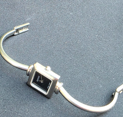 Vintage Gucci 1900L Stainless Steel Bangle Watch - Black Square Dial Luxury Cuff