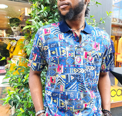 Vintage 90s Rodrigo Italian Patchwork Tribal Print Polo Shirt