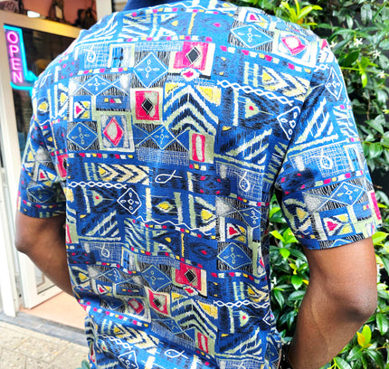Vintage 90s Rodrigo Italian Patchwork Tribal Print Polo Shirt