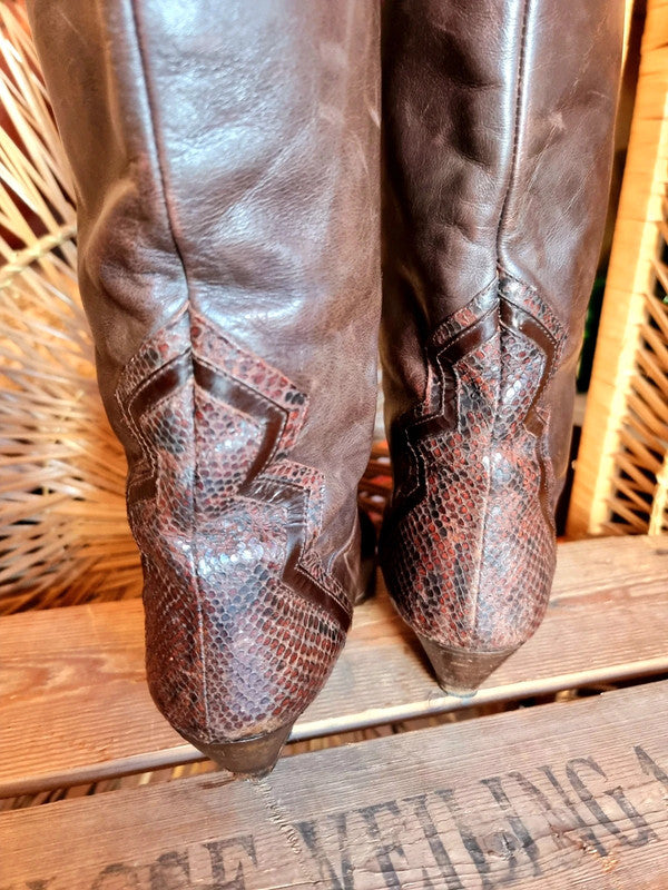 Vintage 80's Leather Patchwork Boots