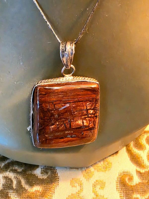 Vintage Silver Jasper Pendant Necklace