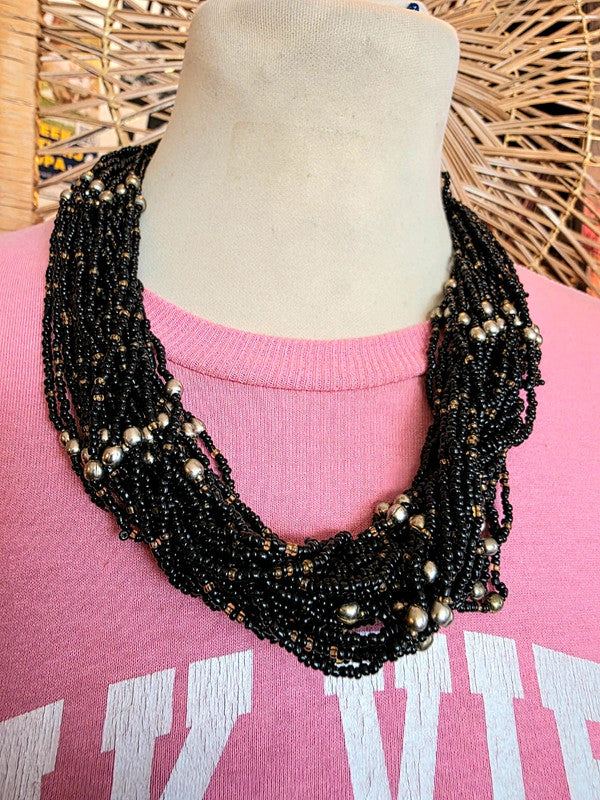 Vintage Chunky Beaded Statement Bib Necklace