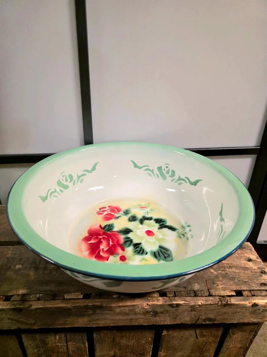 Floral Design Basin Enamel Pot
