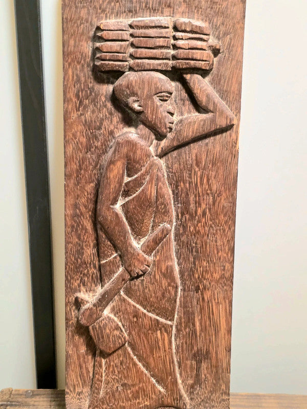 Vintage 1970s Hand Carved African Panel Wall Hanging