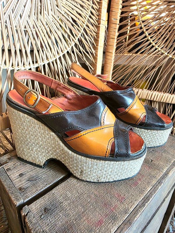 Vintage 70s Moulin Rouge Platform Sandals Shoes
