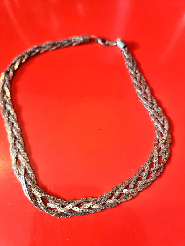 Vintage 80s Sterling Silver Braided Necklace