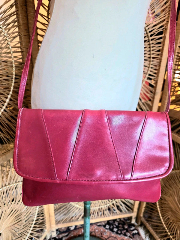 Vintage 80’s Orchid Color Leather Shoulder Bag