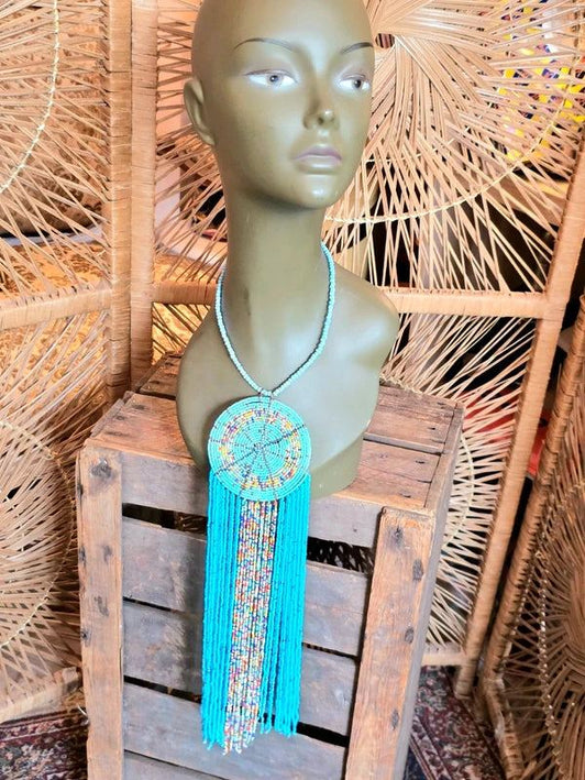 Brand New Beaded Fringe Pendant Necklace