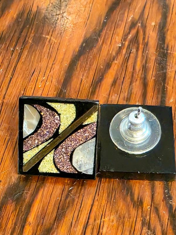 Deadstock Brand New Vintage 80s Inlay style Pierced Earrings