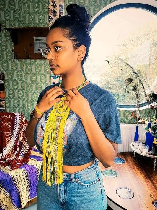 Brand New Beaded Fringe Pendant Necklace