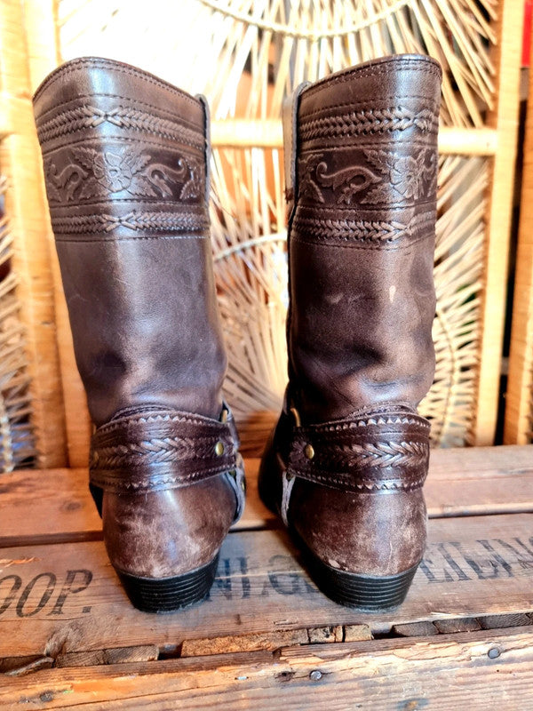 Vintage Leather Western Cowboy Boots