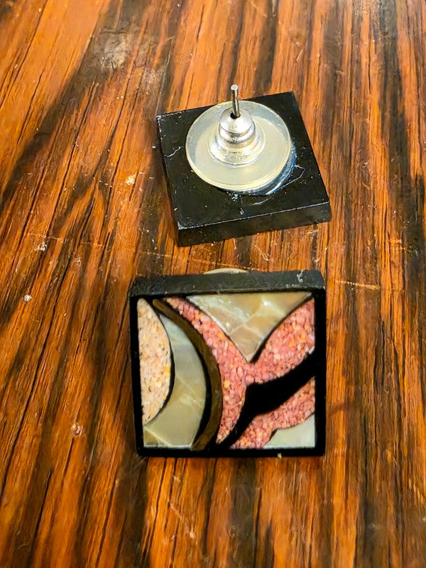 Deadstock Brand New Vintage 80s Inlay style Pierced Earrings