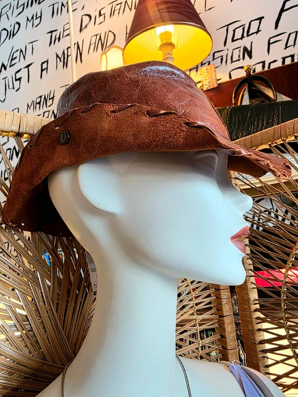 Vintage 80s Leather Cowboy Hat