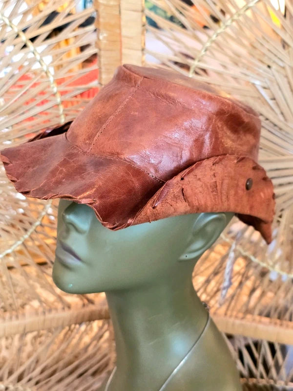 Vintage 80s Leather Cowboy Hat