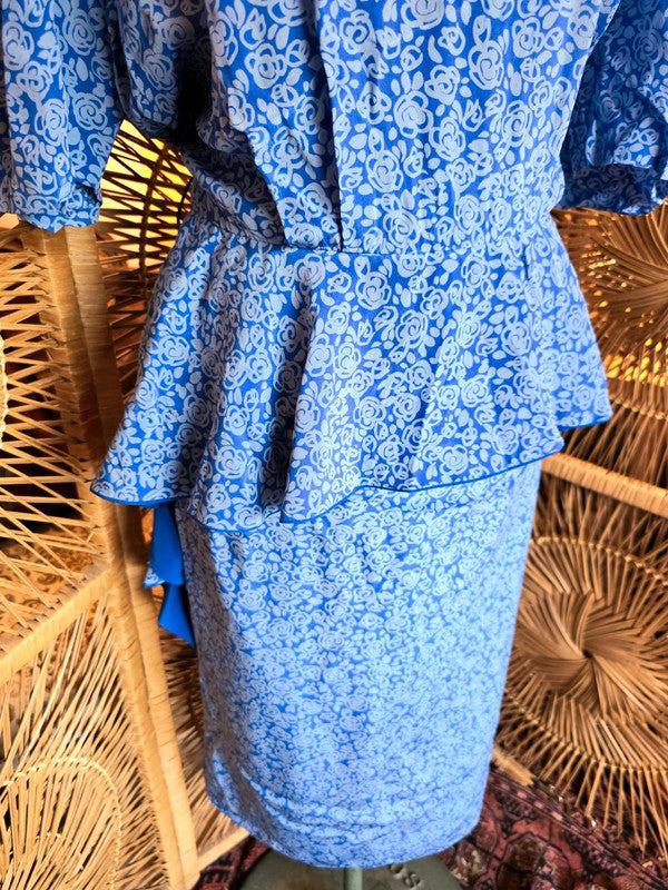 Vintage 80's Silk Peplum Dress