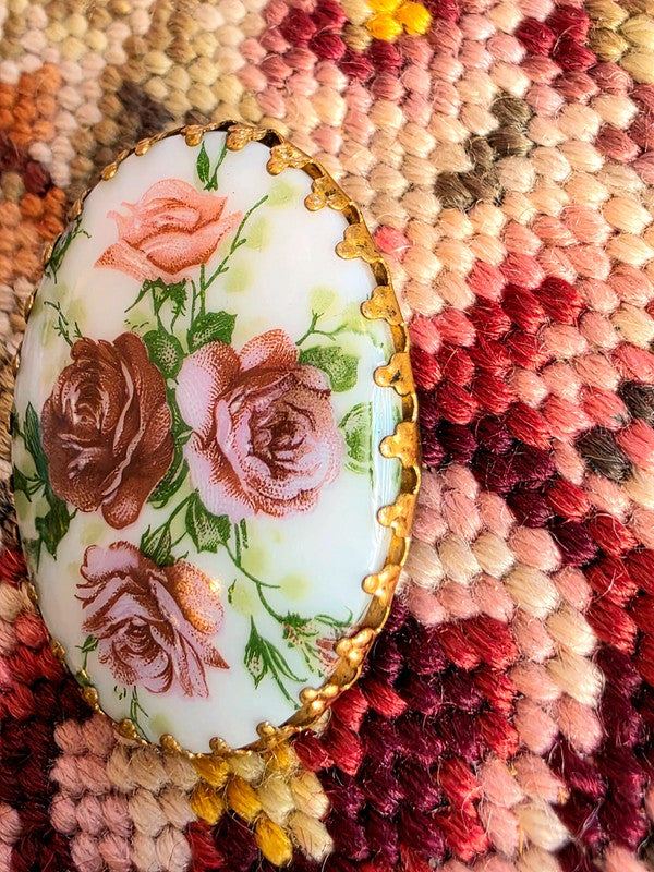 Vintage 50s Scarf Clip - Roses