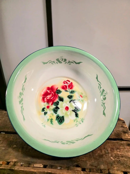 Floral Design Basin Enamel Pot