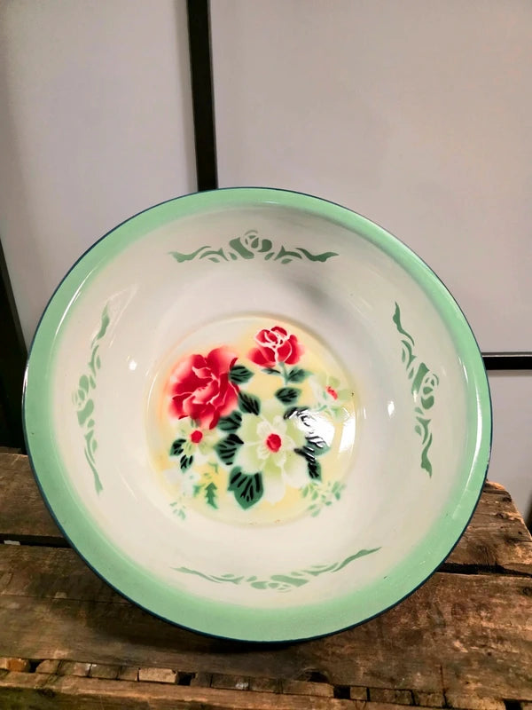 Floral Design Basin Enamel Pot