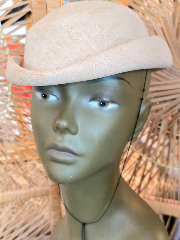 Vintage 50's/60's Natural Straw Pillbox Hat