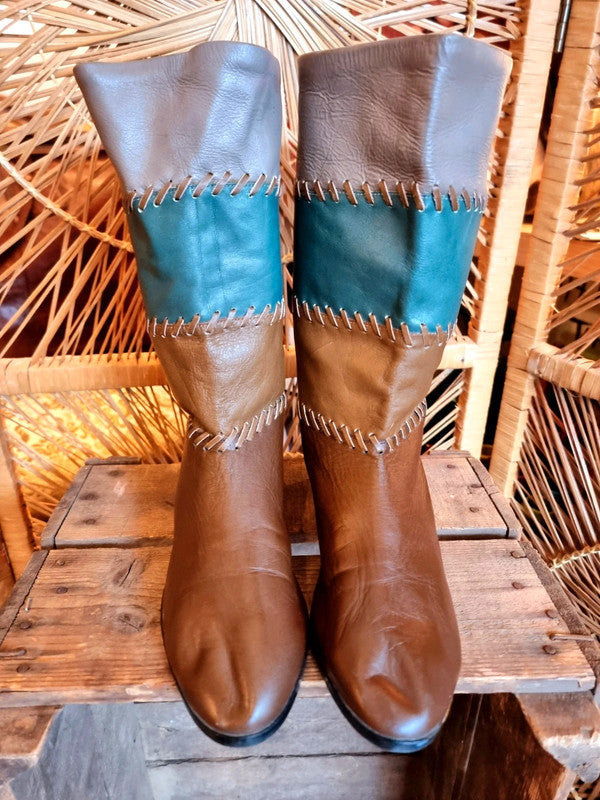 Vintage 80's Patchwork Leather Boots