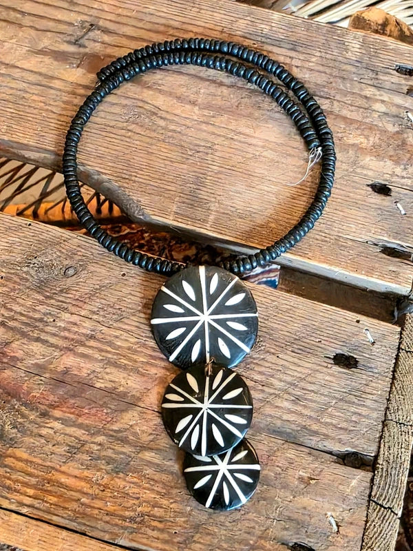 Brand New Beaded Necklace With Wooden Pendants