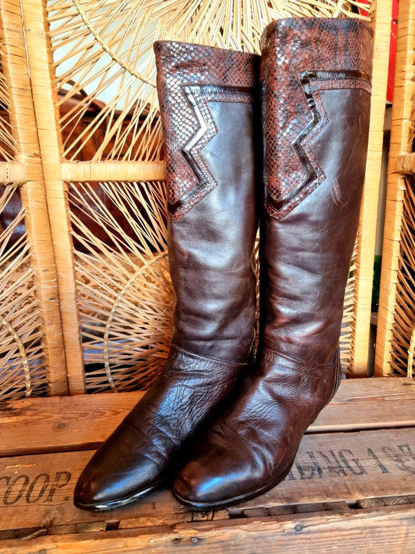 Vintage 80's Leather Patchwork Boots